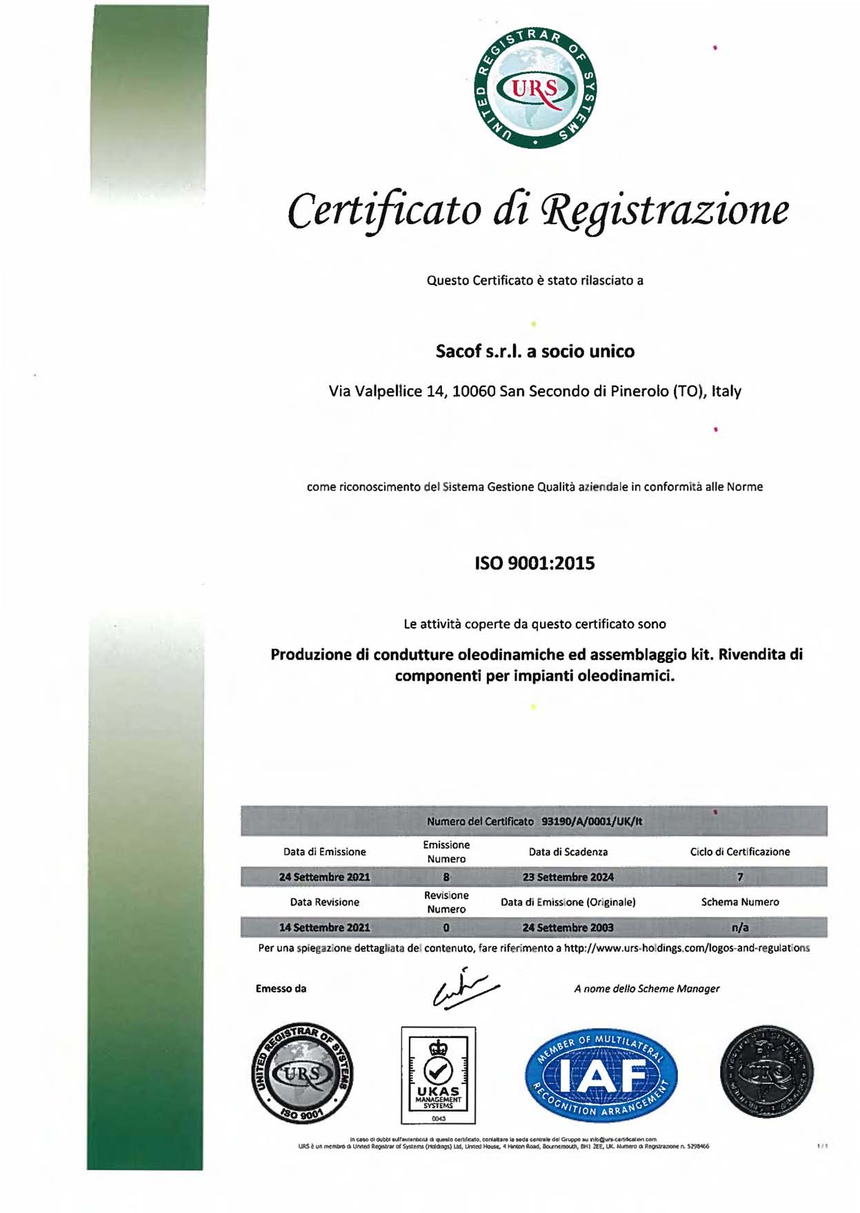 Certificato ISO-9001 2015